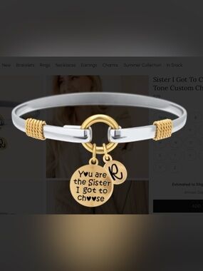 Mint&Lily Two-Tone “Sister I Got to Choose” “R” initial Bracelet